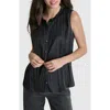 Dkny Pleated Sleeveless Button-up Shirt In Black