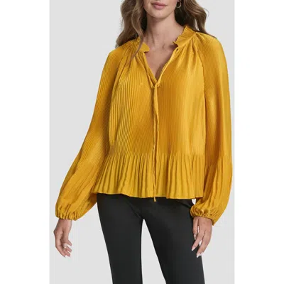 Dkny Pleated Tie Neck Satin Top In Orange