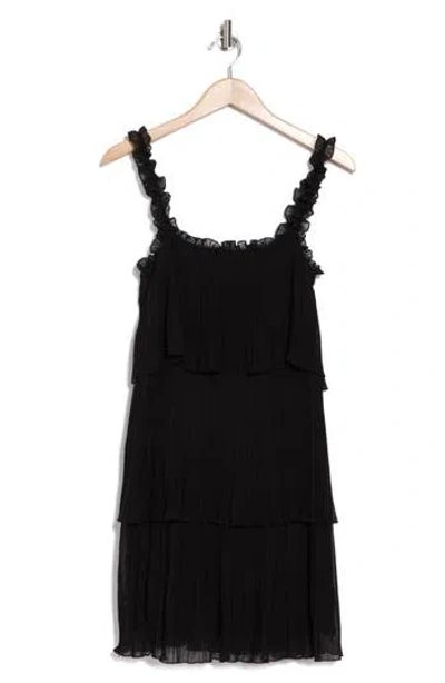 Dkny Pleated Tiered Chiffon Dress In Black