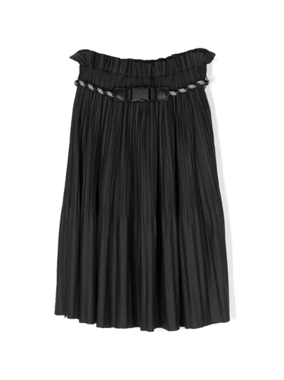Dkny Kids' Plissé Belted Midi Skirt In Nero