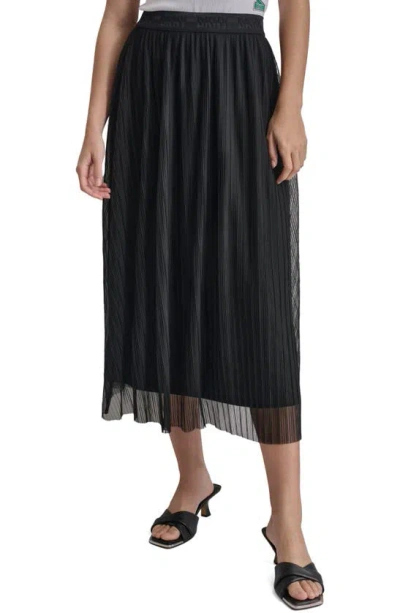 Dkny Plissé Midi Skirt In Black