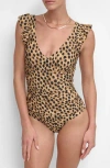 Dkny Plunge Neck Ruffle One-piece Bikini In Snow Leopard