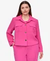 Dkny Womens Aero Crepe Button Front Cropped Jacket Floral Sweater Knit Tank Aero Crepe High Rise Pleated  In Pink