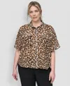 Dkny Plus Size Animal Print Short-sleeve Button-front Shirt