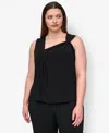 Dkny Plus Size Asymmetric Sleeveless Knit Top In Black