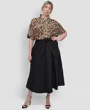 Dkny Plus Size Belted A-line Midi Skirt In Black
