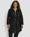 Dkny Plus Size Belted Coat In Black