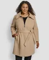 Dkny Plus Size Belted Coat In Brown