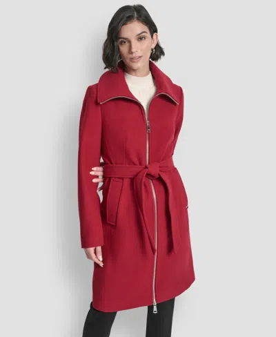 Dkny Plus Size Belted Zip-up Wool Coat In Gold