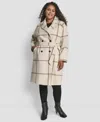 Dkny Plus Size Belted Notch Collar Coat In Neutral