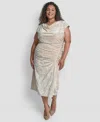 Dkny Plus Size Bungee Cord Ruched Midi Dress In Gray