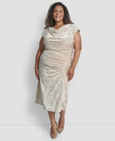Dkny Plus Size Bungee Cord Ruched Midi Dress In Gray