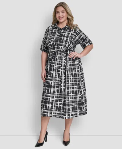 Dkny Plus Size Collared Button Down Dress In Blue