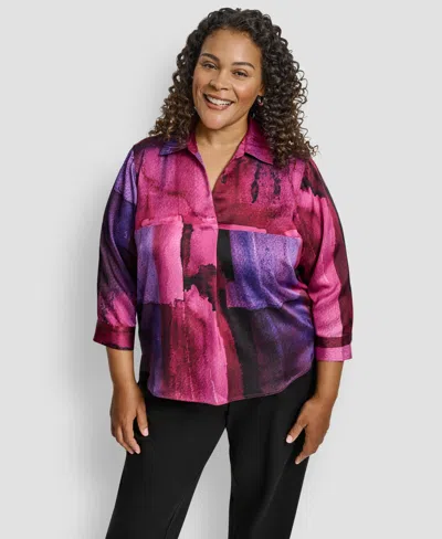 Dkny Plus Size Collared Neck Top In Pink