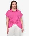 Dkny Plus Size Collared Twist-hem Shirt In Pink