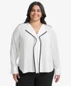Dkny Plus Womens Control Top Chiffon Blouse In Linen White,black