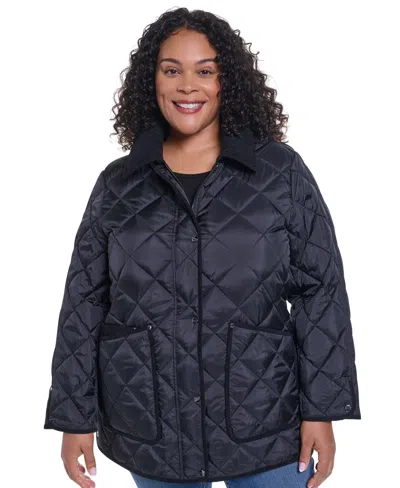 Dkny Plus Size Corduroy Collar Coat In Black