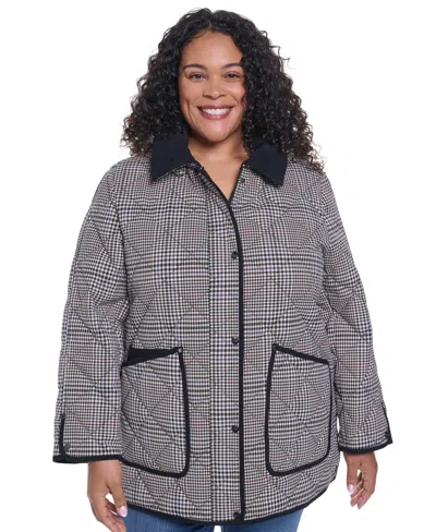 Dkny Plus Size Corduroy Collar Coat In Heritage Plaid