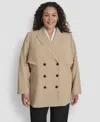 Dkny Plus Size Double Breasted Trench Jacket In Brown