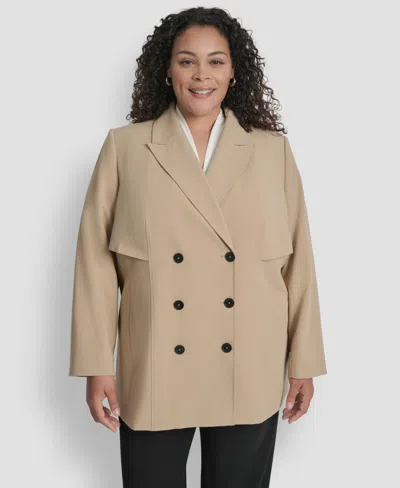 Dkny Plus Size Double Breasted Trench Jacket In Brown