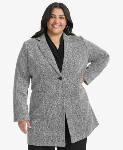 Dkny Plus Size Double D Topper Blazer In Black,white