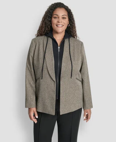 DKNY PLUS SIZE HERRINGBONE BLAZER