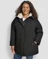 Dkny Plus Size Hooded Coat In Black