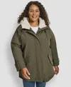Dkny Plus Size Hooded Coat In Green