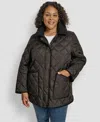 Dkny Plus Size Hooded Quilted Coat In Black