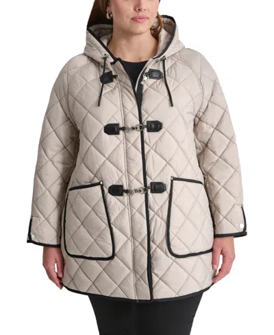 Dkny Plus Size Hooded Toggle-front Quilted Coat In Vapor