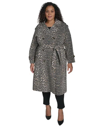 Dkny Plus Size Leopard-print Trench Coat
