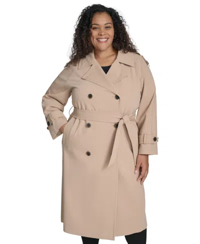 Dkny Plus Size Leopard-print Trench Coat In Classic Khaki