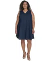 Dkny Plus Size Linen-blend Shift Dress In Blue