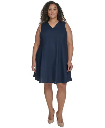 Dkny Plus Size Linen-blend Shift Dress In Indigo