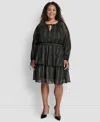 Dkny Plus Size Long Sleeve Jewel Neck Dress In Black