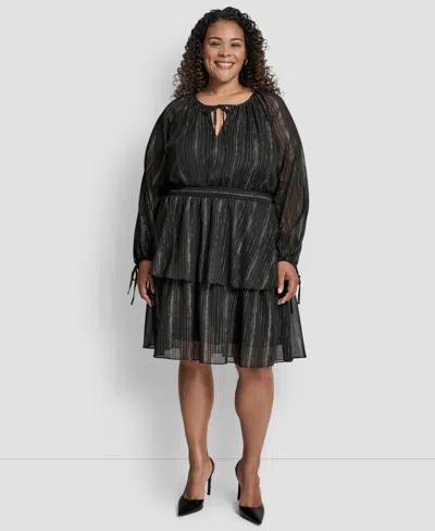 Dkny Plus Size Long Sleeve Jewel Neck Dress In Black