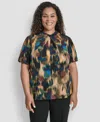 Dkny Plus Size Loop Neck Balloon Sleeve Top In Blue