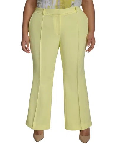 Dkny Plus Size Mid-rise Pleated Flare-leg Pants In Light Lemon