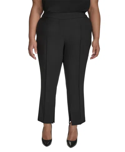 Dkny Plus Size Mid-rise Zipper-pocket Split-hem Pants In Black