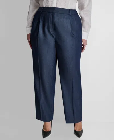 Dkny Plus Size Mid-rise Pleated Trouser In Blue