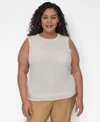 Dkny Plus Size Mix-media Sleeveless Sweater Top In White
