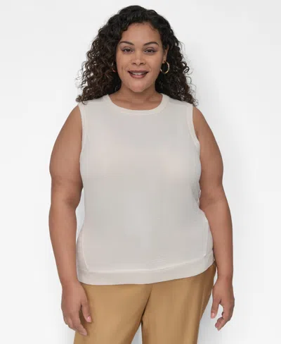 Dkny Plus Size Mix-media Sleeveless Sweater Top In White