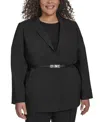 Dkny Plus Size Notch-collar Belted One-button Jacket In Black