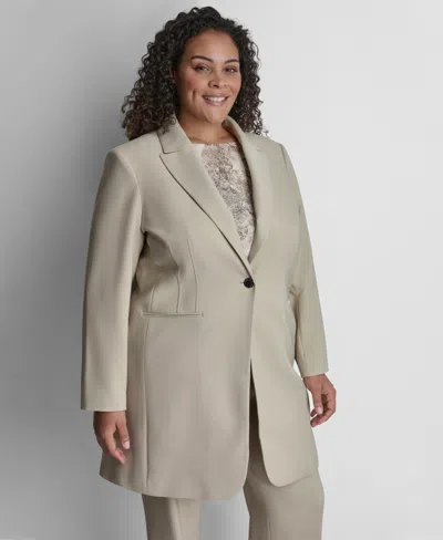 Dkny Plus Size Notch Collar Buttoned Jacket In Neutral