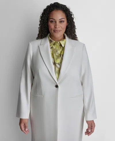 Dkny Plus Size Notch Collar Buttoned Jacket In Gray