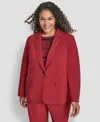 Dkny Plus Size Notch Collar Long Sleeve Blazer In Burgundy