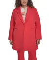 Dkny Plus Size Notch-collar One-button Long Topper In Watermelon Sugar