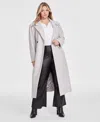 Dkny Plus Size Notched-collar Double-breasted Wrap Coat In Oyster Melange