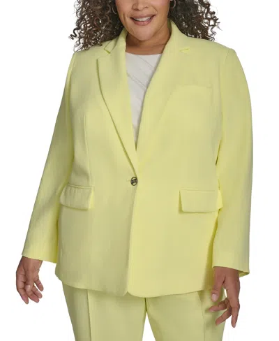 Dkny Plus Size Notched-collar One-button Crepe Blazer In Light Lemon