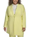 Dkny Plus Size Sleeveless Top Straight Leg Pants One Button Blazer In Light Lemon